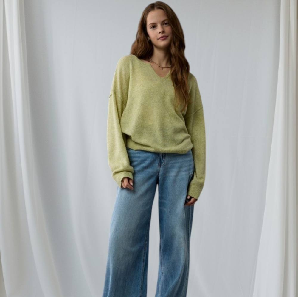 Nwt AE Green Reverse Notch Neck Oversized Sweater Size Large